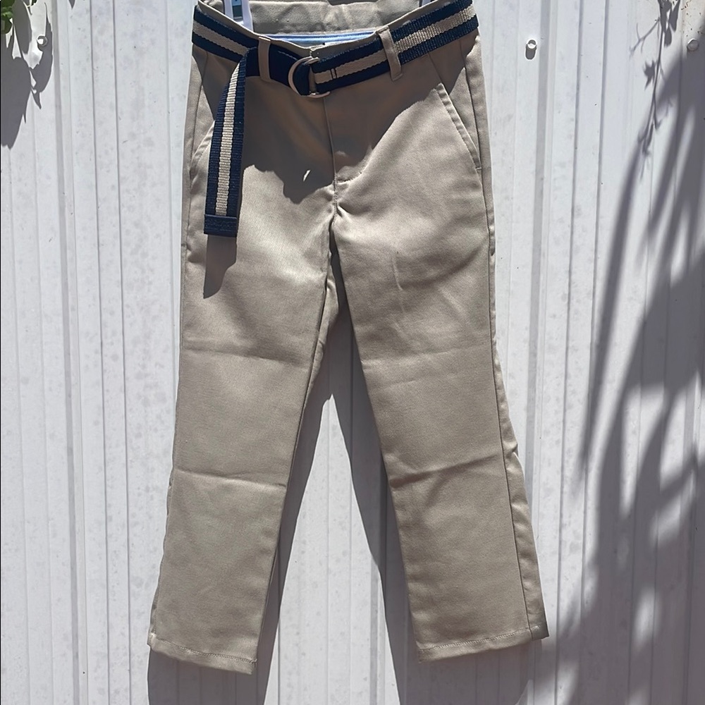 Nautica Tan Kids Pants Uniform with Navy Belt